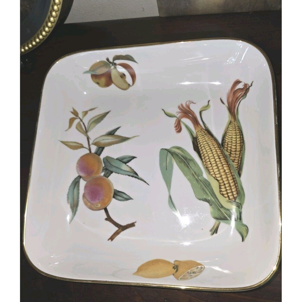 ROYAL WORCESTER EVESHAM Square Dish 10" Square Fruit & Vegetable Gold Rim